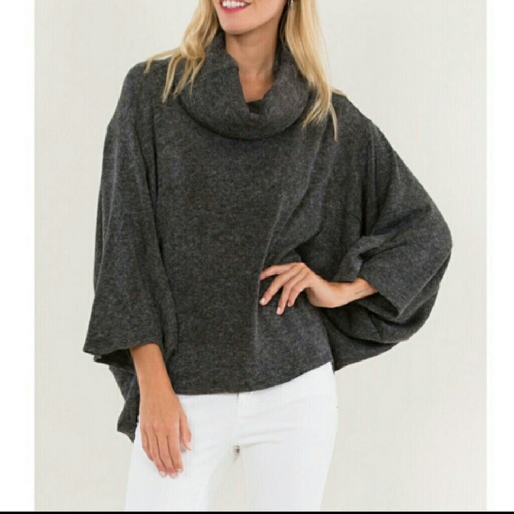 Dolman Sleeve Charcoal CowlNeck Sweater